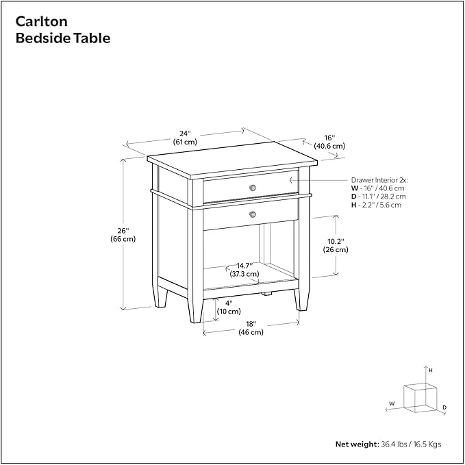SIMPLIHOME Carlton Solid Wood 24 Inch Wide Contemporary Bedside Nightstand Table in Fog Grey, for The Living Room and Bedroom
