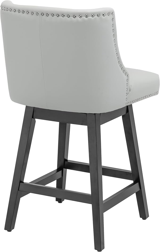 Bar Stool, PU Leather Barstool, 26 Inch Upholstered Counter Stools with 13.8" High Back and Footrest, Swivel Counter Height Barstools for Kitchen Island Home Bar Light Gray