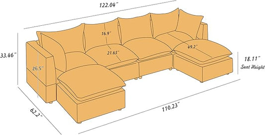VANOMi Modular Sectional Sofa, 6 Seater Sectional Sofa Modular Sectional Couch for Living Room, U Shape Sofa