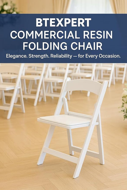 BTEXPERT Resin Folding Chair Vinyl Padded Seat Indoor Outdoor Lightweight Set for Home Event Party Picnic Kitchen Dining Church School Weddings Set of 2