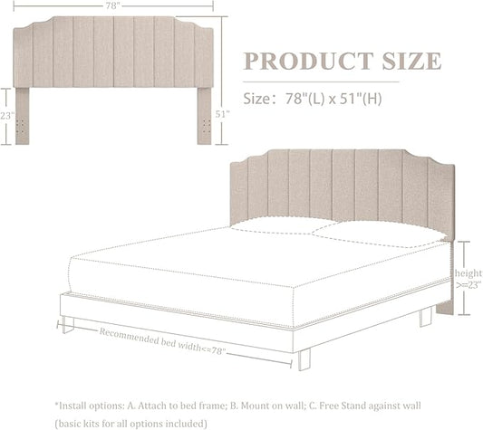 King Size Headboard Only, Linen Wall Mounted Headboard King for Adjustable Bed Modern Upholstered Head Board Easy Assembly, Beige