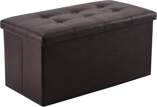YOUDENOVA 30 inches Folding Storage Ottoman, 85L Storage Ottoman Bench for Living Bedroom and Hallway, Faux Leather Brown Footrest with Foam Padded Seat, Brown