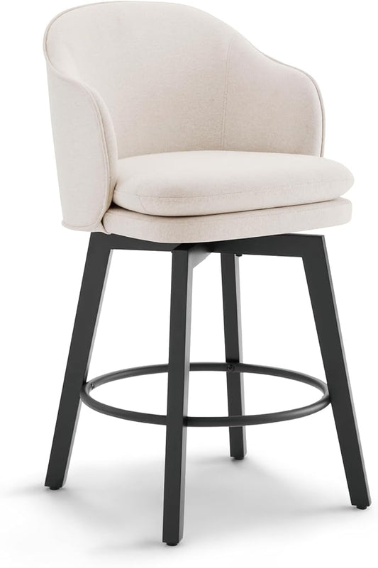 Counter Height Barstools 26 inch Upholstered Swivel Bar Stools with Back and Wood Legs for Kitchen Island,Set of 1,Beige Fabric