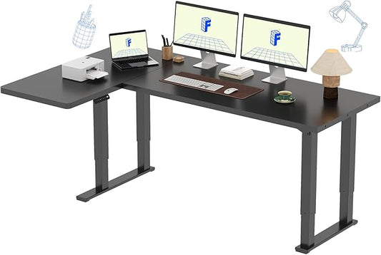 FLEXISPOT 4-Leg L-Shaped Standing Desk, 71 x 43 Inches Electric Height Adjustable Desk with Memory Controller, 220lb Load Capacity, Reversible L/R Corner Desk for Home Office, Gaming & Study, Black