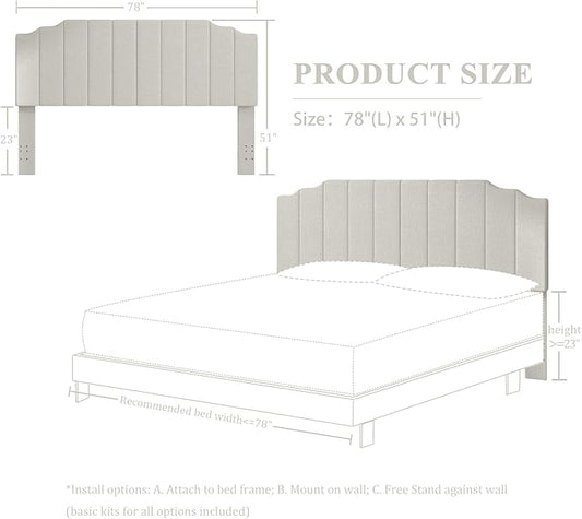 King Size Headboard Only, Linen Wall Mounted Headboard King for Adjustable Bed Modern Upholstered Head Board Easy Assembly, Linen Gray
