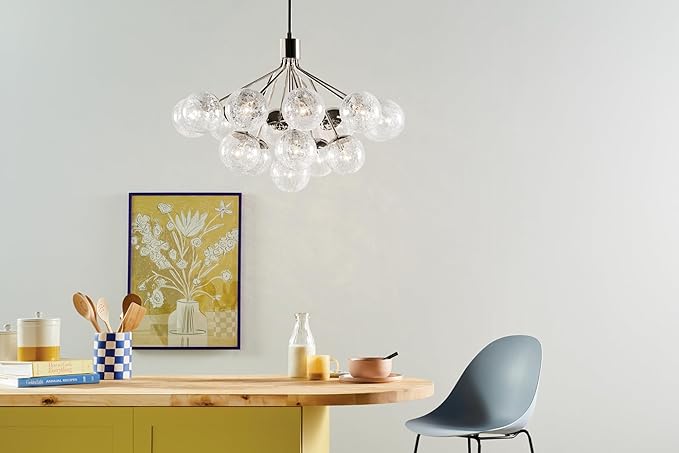 KICHLER Silvarious 16-Light Convertible Chandelier, Soft Modern Light with Clear Crackled Glass in Polished Nickel, for Dining Room, Living Room or Foyer (26" x 38"), 52702PN