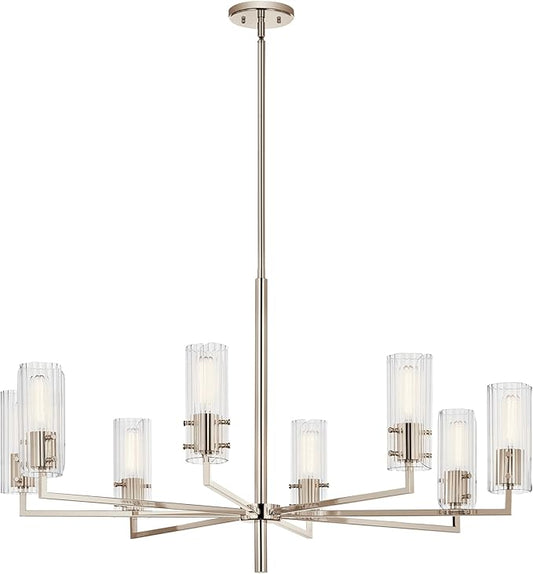 KICHLER Velestino 40.25" 8 Light Chandelier in Polished Nickel, for Foyer, Dining Room, Living Room, Bedroom, (23.25" x 40.25") 52680PN