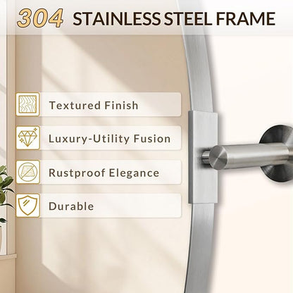 ANDY STAR Brushed Nickel Bathroom Mirror, 22 x 34 Inch Oval Pivot Mirror for Wall, Unique Farmhouse Tilt Mirror in Slim Silver Stainless Steel Metal Frame for Bedroom, Powder Room