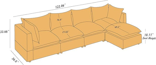 VANOMi Modular Sectional Sofa, 5 Seater Sofa with Reversible Chaise for Living Room, L Shape Sofa