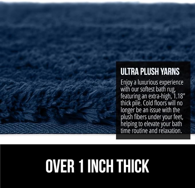 GORILLA GRIP Bathroom Rugs, 42x24, Ultra Soft Absorbent Mat, Thick Plush Bath Rug, Machine Washable, Microfiber Quick Dry, Mats for Shower, Bathtub and Floor, Home Decor Accessories, Navy Blue