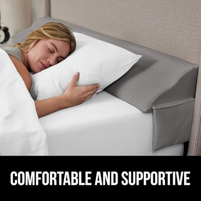 GORILLA GRIP Patent Pending Queen Bed Wedge Pillow Headboard Gap Filler, US Designed, Comfortable Supportive High Density Foam Pillows, Stay in Place Gripping Dots, Wedges Between Mattress, Soft Gray
