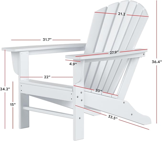 Costaelm Outdoor Adirondack Chair, HDPE Patio Chair, Weather Resistant Lawn Firepit Outside Chairs for Porch, Poolside, Garden, Backyard Deck, Red