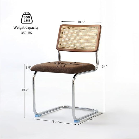Brown Rattan Dining Chairs Set of 4,Wooden Mid-Century Modern Kitchen Chairs, Mesh Back Cane Dining Room Chairs, Cesca Chair with Metal Chrome Legs