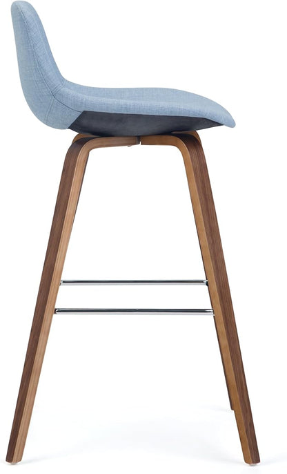 SIMPLIHOME Randolph Mid Century Modern 28 inch Bentwood Counter/ Bar Height Stool (Set of 2) in Denim Grey Linen Look Fabric for the Dining Room and Kitchen