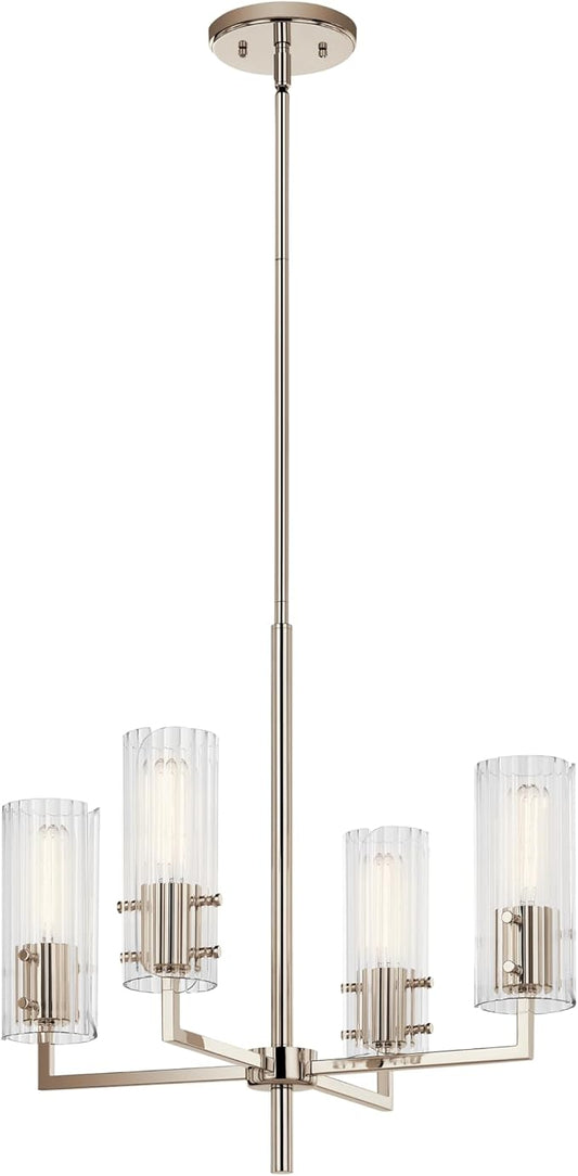 KICHLER Velestino 20.5" 4 Light Chandelier in Polished Nickel, for Small Foyer, Dining Room, Living Room, Bedroom, (19.25" x 20.5") 52678PN