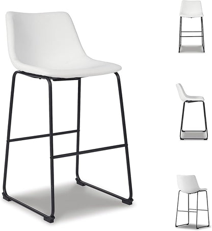 Signature Design by Ashley Centiar Urban Industrial 28.75" Pub Height Bucket Seat Barstool, 2 Count, White