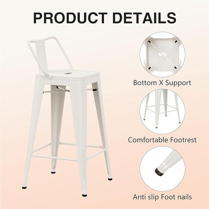 HAOBO Home Metal Bar Stools Set of 2 Low Back Counter Height Barstools 24" Industrial Barstool Patio Stool Metal Kitchen Stools Bar Chairs for Indoor Outdoor