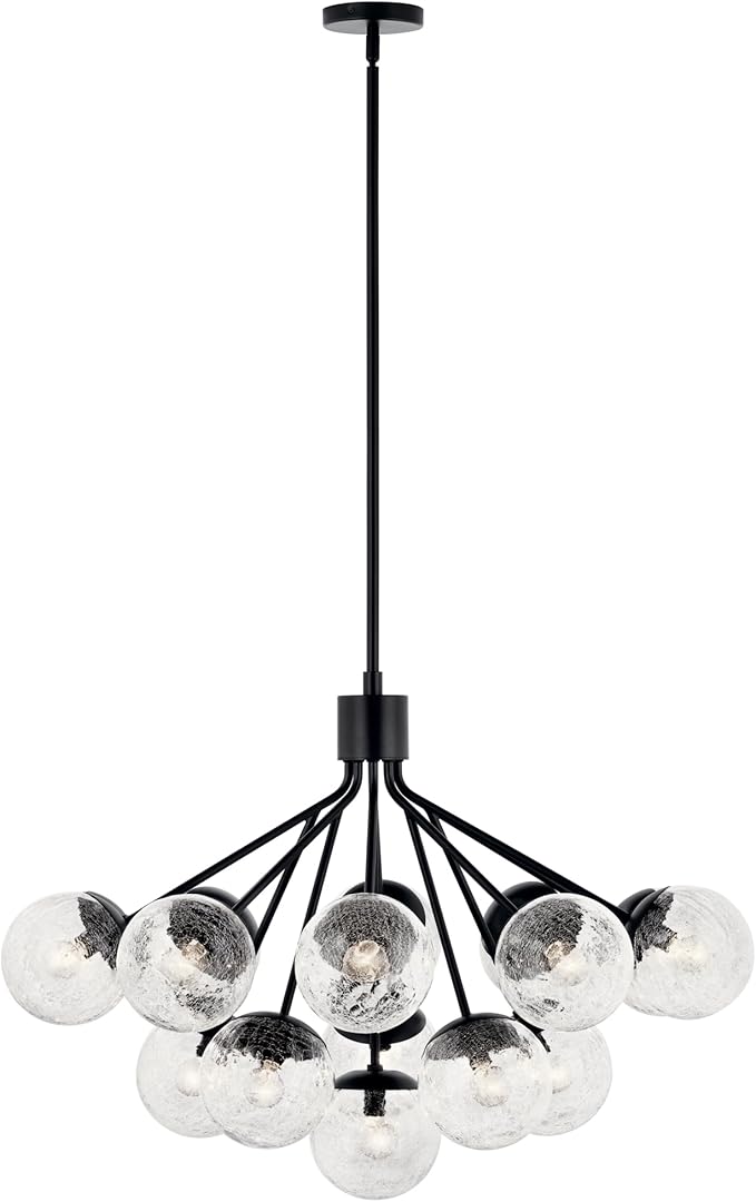 KICHLER Silvarious 16-Light Convertible Chandelier, Soft Modern Light with Clear Crackled Glass in Black, for Dining Room, Living Room or Foyer (26" x 38"), 52702BK
