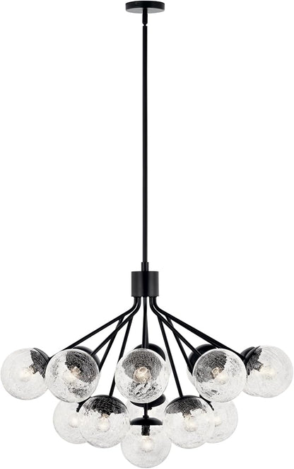 KICHLER Silvarious 16-Light Convertible Chandelier, Soft Modern Light with Clear Crackled Glass in Black, for Dining Room, Living Room or Foyer (26" x 38"), 52702BK