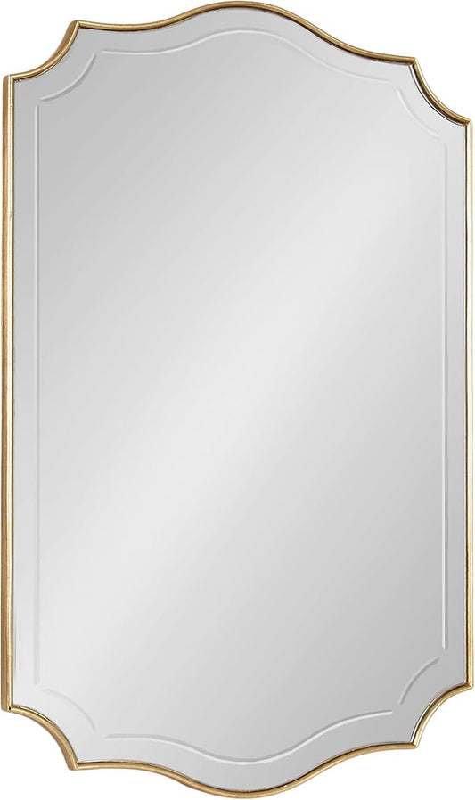 Kate and Laurel Hollyn Glam Scalloped Rectangle Wall Mirror; 24 x 36; Gold; Modern Scallop Mirror with Engraved Border for Bathroom Mirror for Over Sink or Fireplace Mantel Mirror