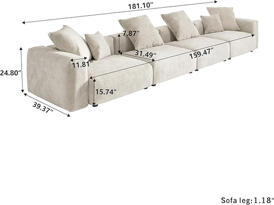 WJShome Oversized Modular Sectional Sofa Couch,4 Seater Corduroy 181.1" Convertible Sofa & Couch Free Combination for Living Room,Beige