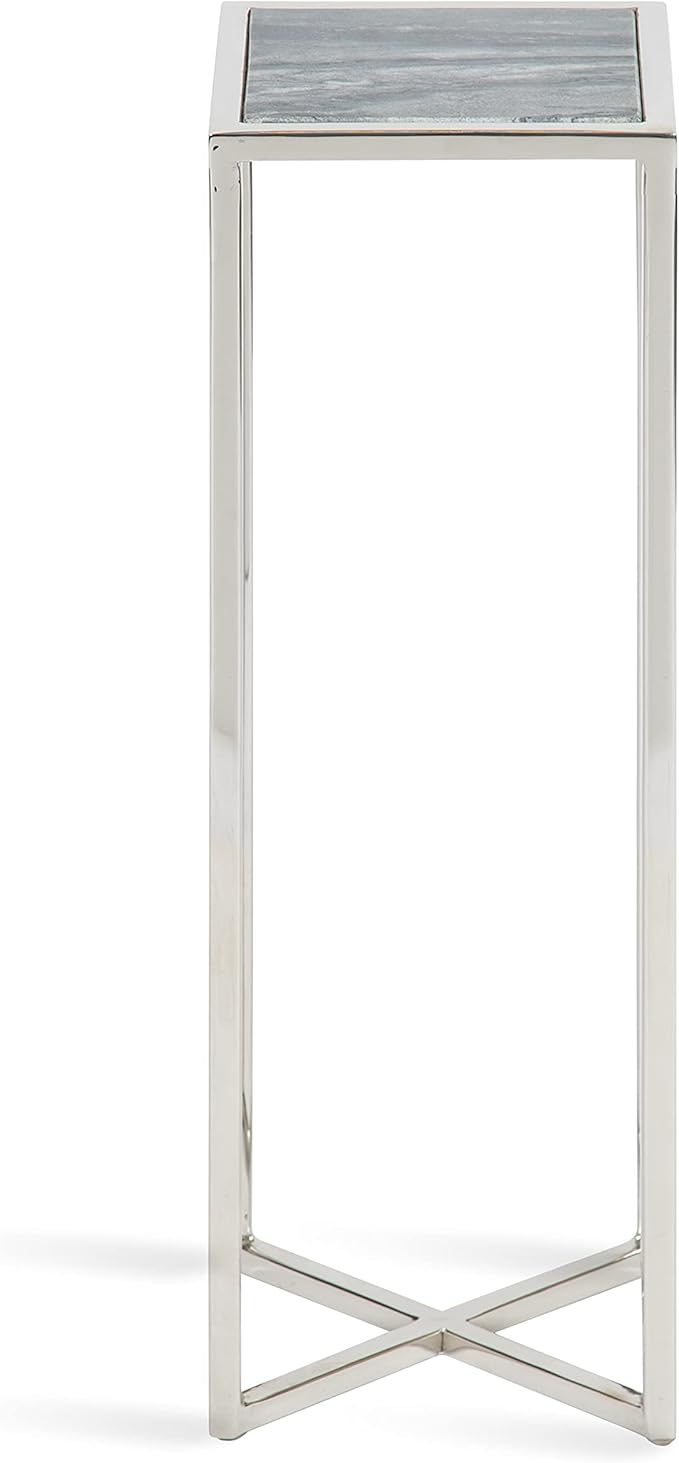 Kate and Laurel Jaspur Modern Drink Table, Gray and Silver, Decorative Glam Marble Accent Table for Display and Storage