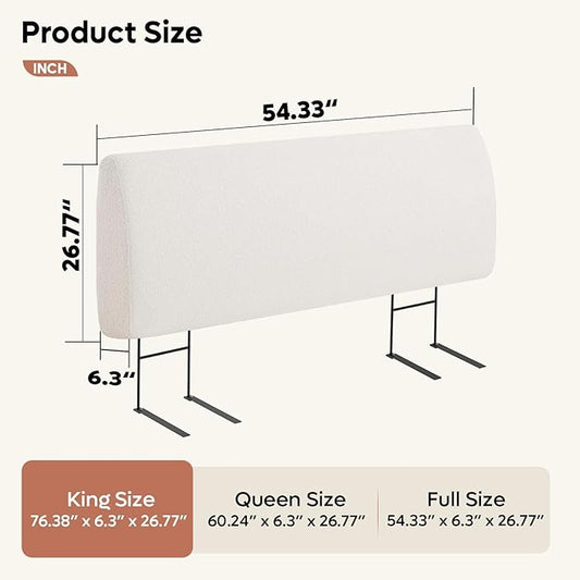4.7" Upholstered Headboard for King Size Bed, Height Adjustable and Ergonomic Headboard, Easy Assemble, Sturdy and Durable, Teddy Velvet, Beige