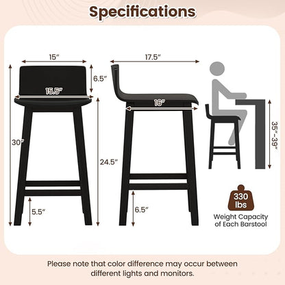 COSTWAY Solid Wood Bar Stools Set of 4, 24.5-inch Counter Height Chairs with Low Back and Footrest, Farmhouse Wooden Armless barstools for Kitchen Island, Dining Room, Cafe, Breakfast, Black