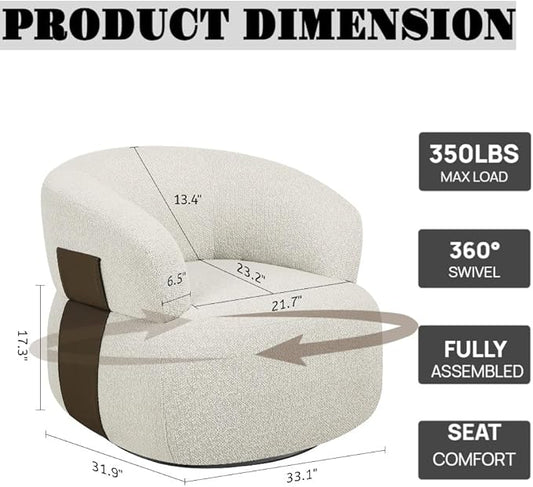 Swivel Barrel Accent Chairs-Modern Round Club Arm Chair Upholstered Living Room Armchair, Single Sofa Seating Bedroom Side Reading Seat for Living Roon Office (Beige,1 Pack)