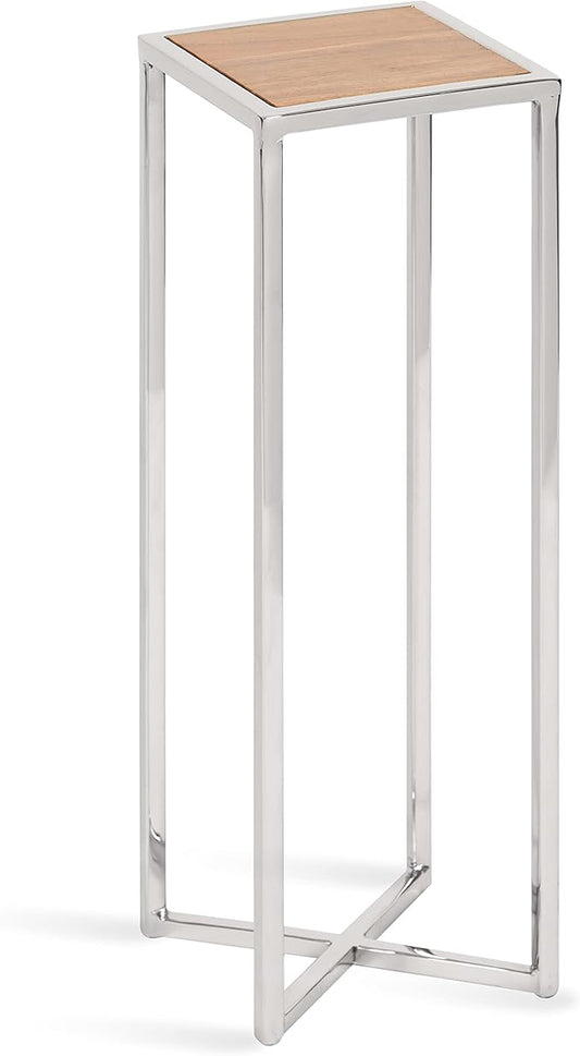 Kate and Laurel Jaspur Modern Drink Table, 7 x 7 x 21, Silver and Wood, Decorative Glam Accent Table for Display and Storage