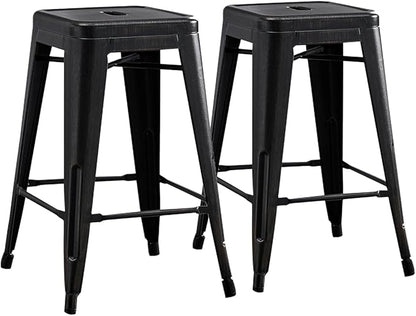AC Pacific 24” Metal Backless Barstool Set of 2 – Country Rustic Style, Lightweight & Sturdy Build, Easy Assembly – Distressed Black Finish