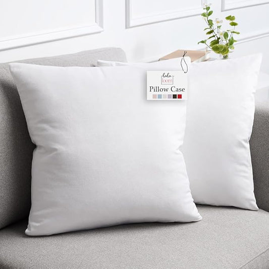 lalaLOOM Velvet Throw Pillow Covers, Set of 2, 24x24 Decorative Square Pillows Home Decor, Soft Accent Cases, Silky Machine Washable Pillowcases for Sofa, Couch, Bedroom, Living Room, White