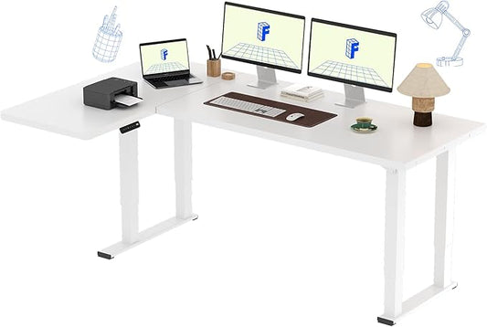 FLEXISPOT 4-Leg L-Shaped Standing Desk, 71 x 43 Inches Electric Height Adjustable Desk with Memory Controller, 220lb Load Capacity, Reversible L/R Corner Desk for Home Office, Gaming & Study, White