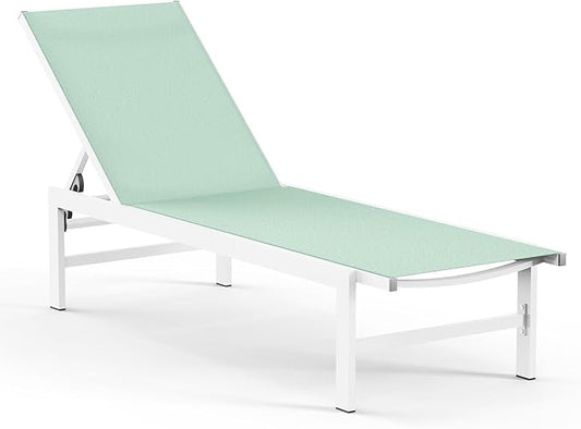 Outdoor Lounge Chairs for Pool, Aluminum Chaise Lounge Chairs with 5-Position Recliner, Patio Lounge Chair for Backyard, Poolside, Deck, Lawn, Light Green