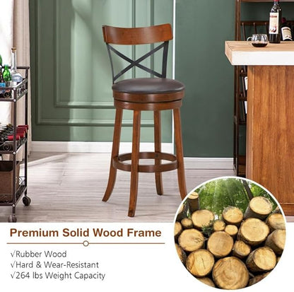 ERGOMASTER Swivel Counter Height Barstool 29 Inch Seat Height Bar Chair Cappuccino X Open Back （ 29 Inch,Set of 2）