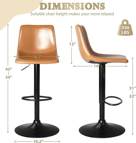 Lemebri Bar Stools Set of 4, Modern Adjustable Swivel Barstools Counter Height with Backrest, Faux Leather Upholstered Bar Chair for Kitchen Island, Whisky