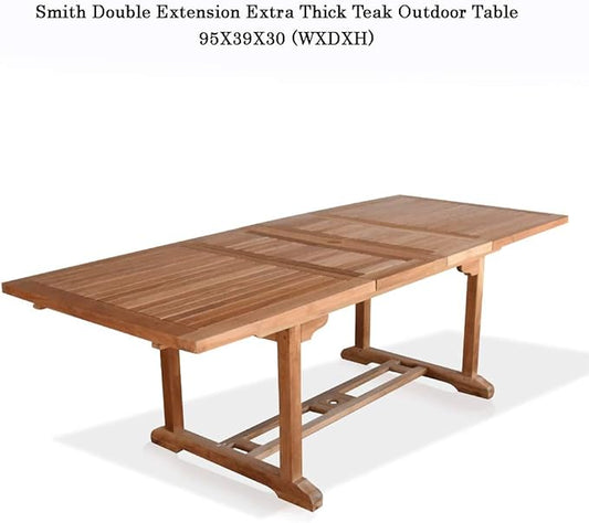 Grade-A Teak Outdoor Dining Set-95"X40" 9 Pieces | Rectangle Double Extension Table & 8 Java Arm Chairs | Wooden Outdoor Seating for Garden Fine Sanded, Natural Finish