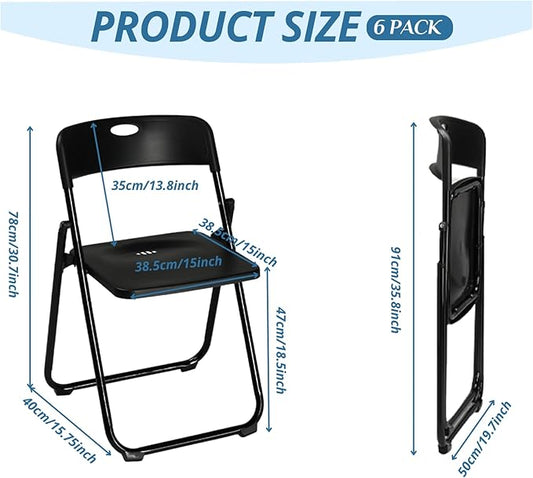 Karl home 6 Pcs Folding Chair, 300LBS Lightweight Foldable Plastic Chair, Reinforced Metal Frame Easy to Fold & Store for Indoor & Outdoor, Wedding, Party, Meeting Room, Patio and Garden, Black