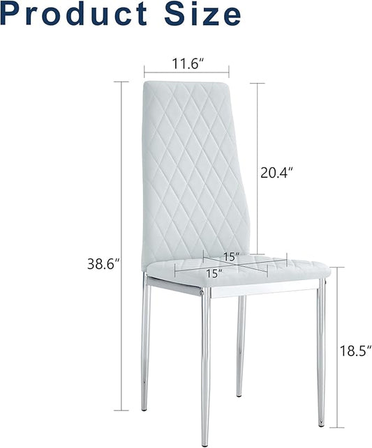 JT Modern Minimalist Dining Chair Fireproof Leather Sprayed Metal Pipe Diamond Grid Pattern Restaurant Home Conference Chair Set of 4 Or 6 (8, Grey)