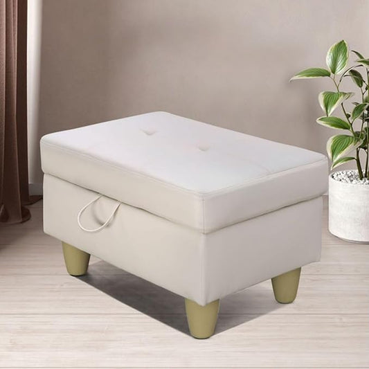 Ottoman Storage Ottoman Bench Faux Leather Footrest Footstool with Hinged Lid for Living Room, Bedroom, Entryway, White, 28.5"X19"X17.5"