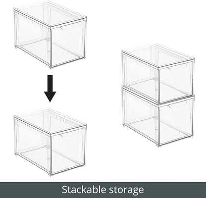 mDesign Plastic Stackable Bathroom Storage with Pull Out Bin Organizer Drawer for Cabinet, Vanity, Shelf, Cupboard, Cabinet, or Closet Organization - Lumiere Collection - 4 Pack - Clear