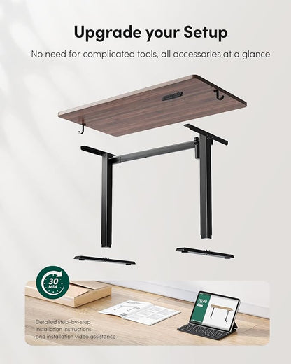 FEZIBO One-Piece Standing Desk Adjustable Height Stand up Home Office Desk, 60x24 Inch Electric Standing Computer Desk, with 4 Memory Presets, Headphone Hook, Fixable casters, Black Walnut
