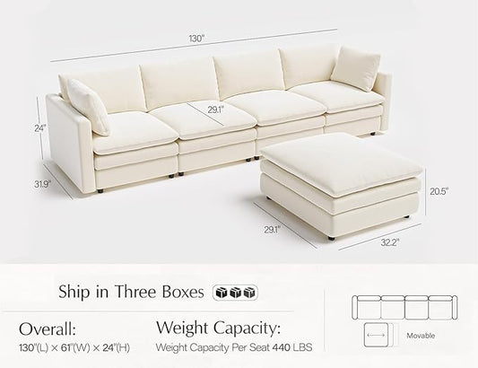 Sectional Couches for Living Room L Shaped Cloud Couch with Ottoman Deep Plush 5 Seats Sofa Modern Sofa for Apartment