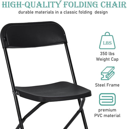 40 Pack Black Plastic Folding Chairs, Portable Stackable Commercial Party Folding Chairs with Steel Frame 350lbs for Home Office Outdoor Indoor Office Wedding Party Events
