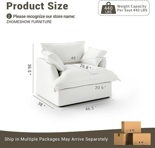 Oversized Cloud Modular Sectional Sofa, Comfy Down Filled Cloud Couch with Removable Cover, Deep Seat Armchair, Single Sofa Chair, Sectional Couches for Living Room, Cream White