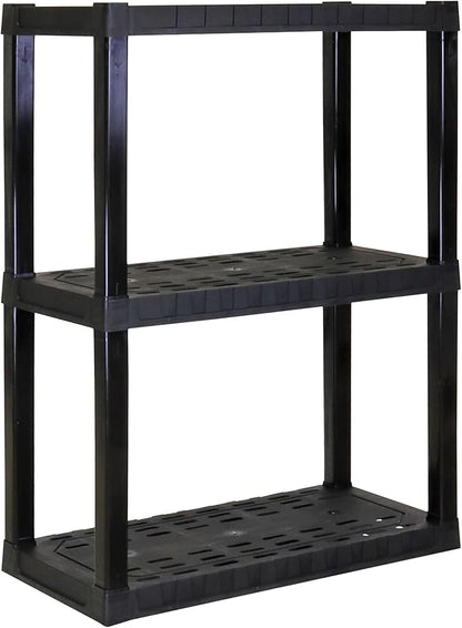 Oskar Heavy Duty Plastic Storage Shelves- for Garage, Kitchen, Bathroom Basement Kids Room, Stackable 3-Tier Black Organizer Rack for Books Shoes, Toys, Pantry, Cleaning and Closet Organization
