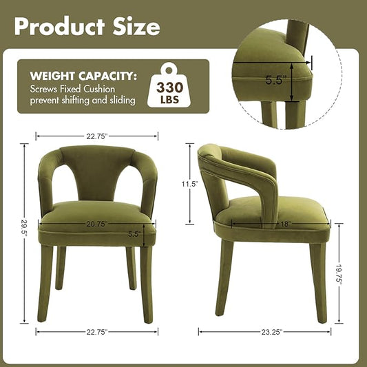 Olive-Green Velvet Dining Chairs Set of 4, Modern Upholstered Solid Wood Kitchen Chairs for Dining Room/Living Room/Restaurant