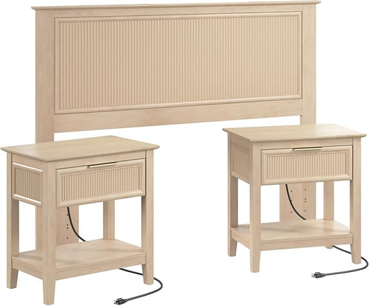 Bush Home 65-inch Full/Queen Headboard with 2 Nightstands, Bedroom Furniture, Camille Collection, Natural Birch