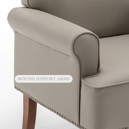 HOMEFLEX Accent Chair, Faux Leather Living Room Chairs with Nailhead Trim, Mid-Century Lounge Armchair with Solid Wood Legs, Comfy Reading Single Sofa for Bedroom, Waiting Room (Grey, 2 Chairs)