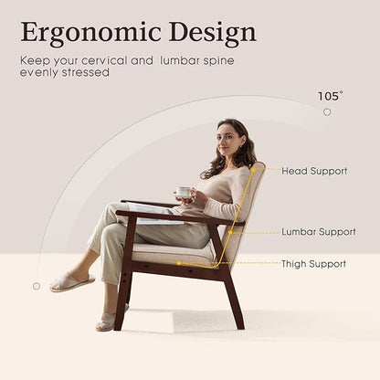Bonzy Home Mid-Century Modern Accent Chair, Upholstered Fabric Armchair with Solid Wood Frame, Comfy Retro Leisure Chair Reading Chair for Living Room, Bedroom